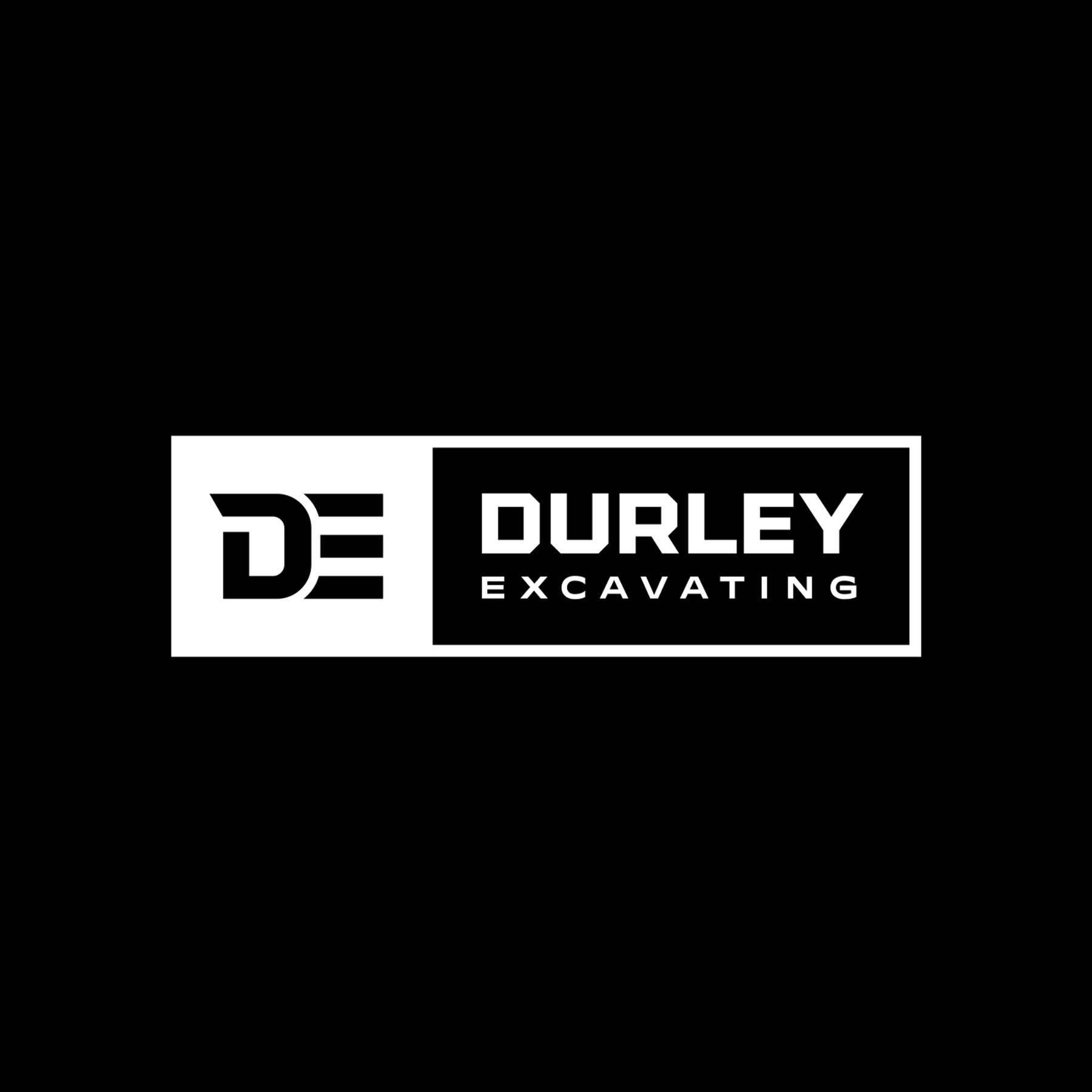 Durley Excavating logo with black and white design elements.
